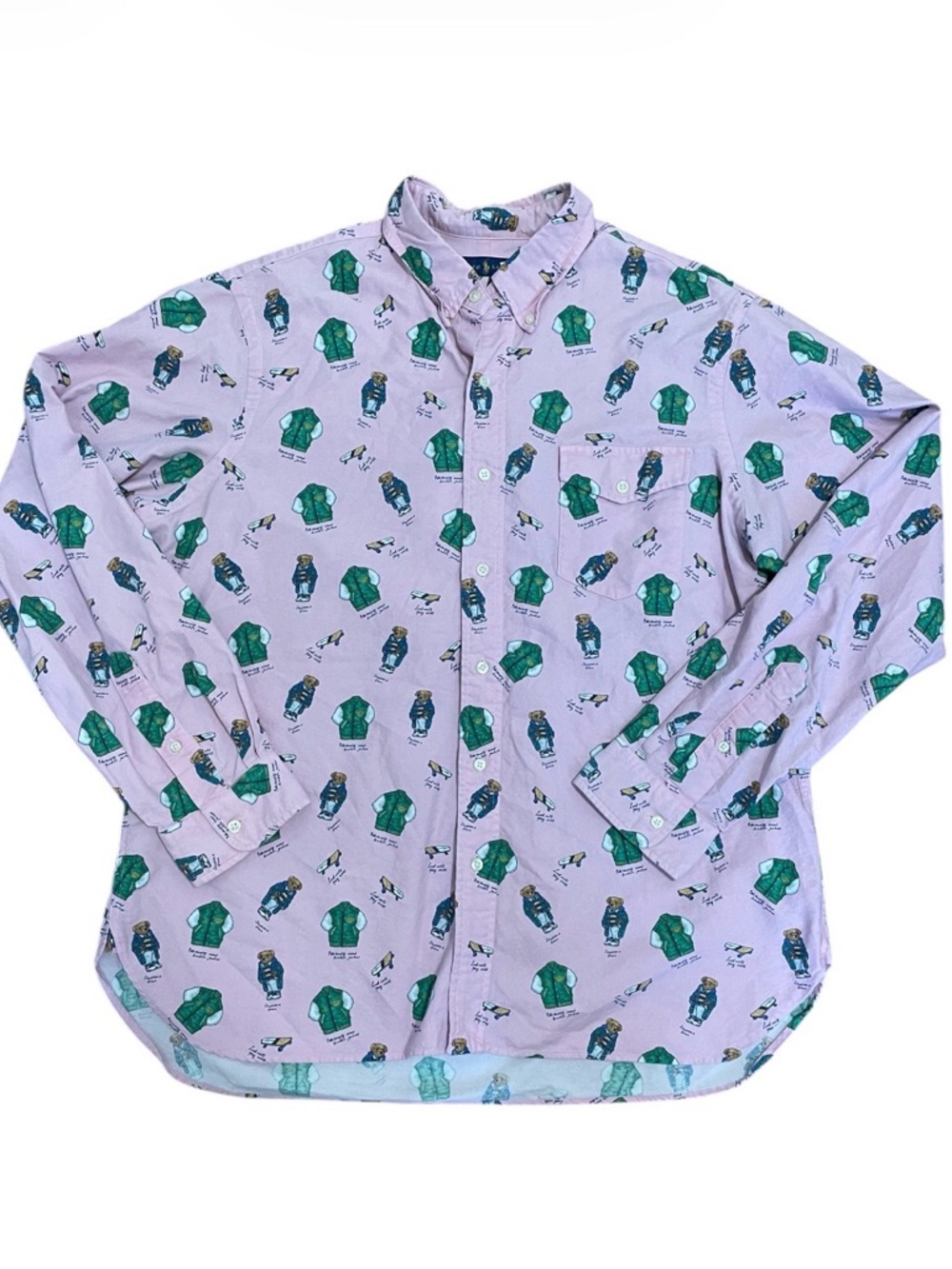 Ralph Lauren Pink Button up Polo Bear AOP
